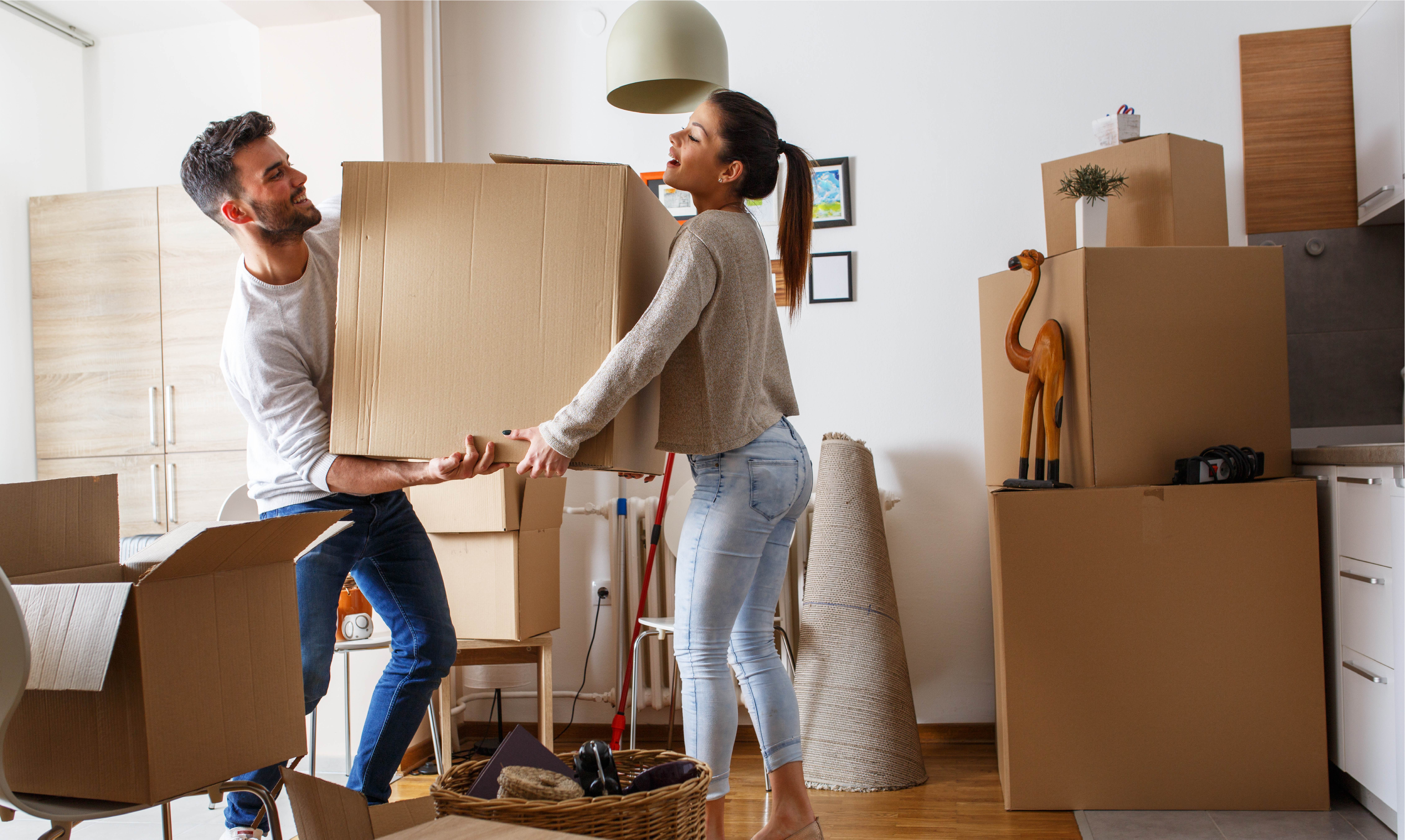 couple moving boxes