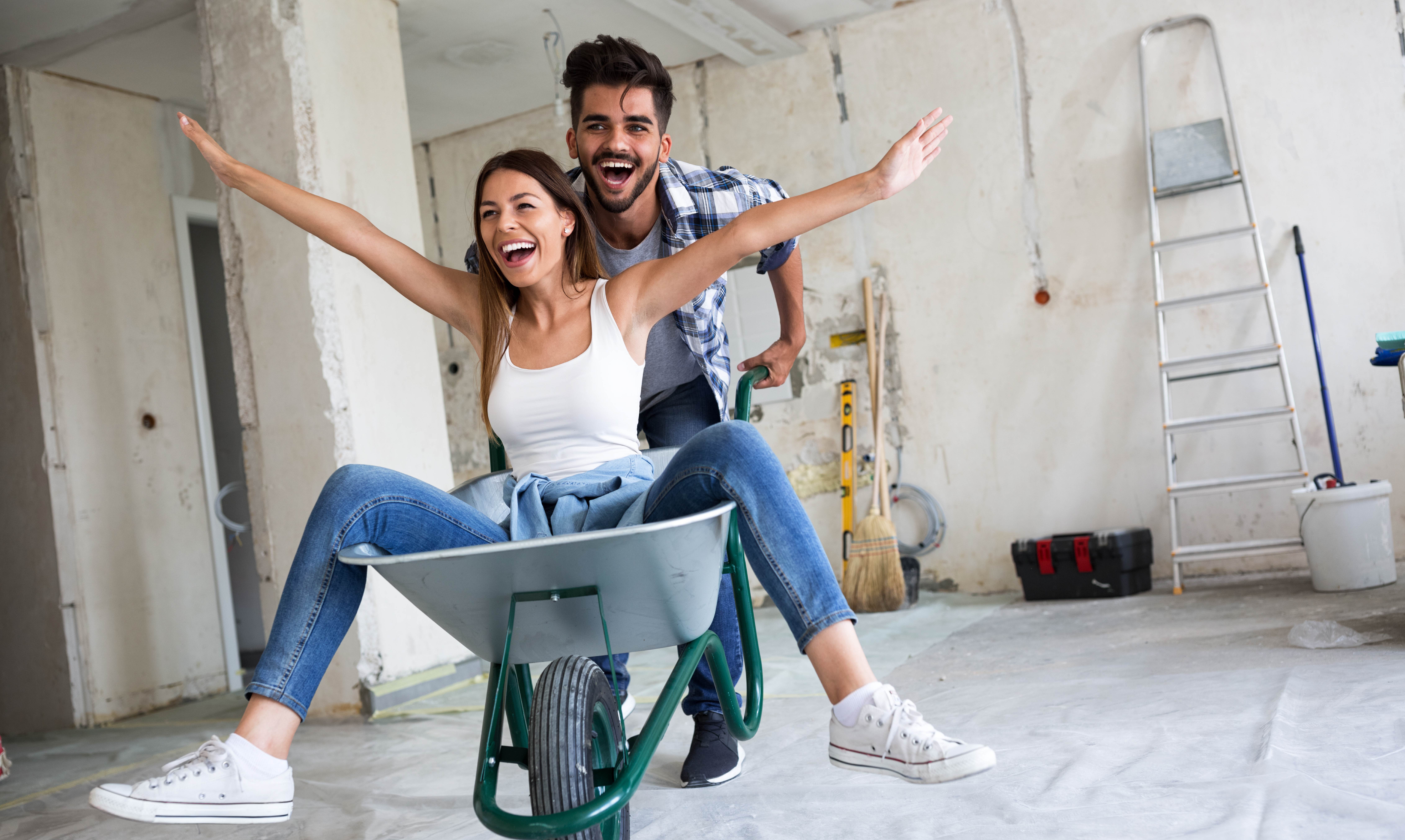 woman in wheelbarrow
